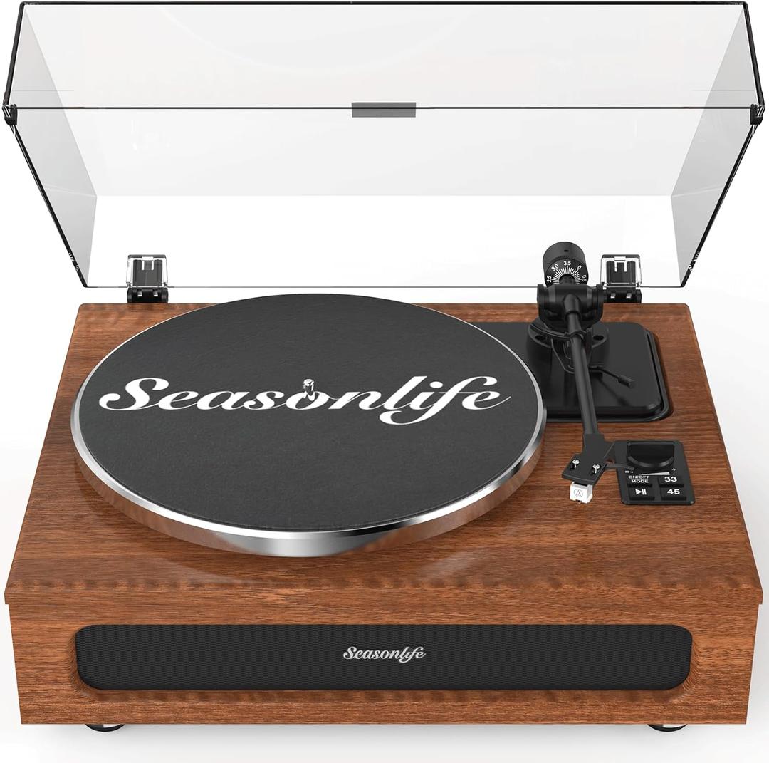 Record Player Retro Turntable for Vinyl Records All-in-One High Fidelity Vinyl Player Built-in 4 Stereo Speakers Phono Preamp Bluetooth Auto Stop MM Cartridge ATN3600L Vintage Brown