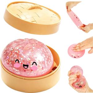 Glitter Dumpling Squishy Box Real Squishy Dumplings Squishies Fidget Toys Adults & Teens Large Adults Anxiety Relief Squeeze Toy for Boys Girls Easter Basket Stuffers (Pink)