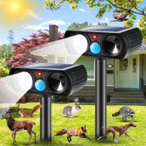 2Pack Sonic Feral Cat Repellent Outdoor Solar Ultrasonic Animal Repellent with Motion Activated&Flashlight,Raccoon Repellent Squirrel Fortress Pro,Ahuyentador de Gatos Solar para Jardn
