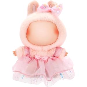 2 x Doll Clothes for Labubu 17cm Have a Seat & Exciting Macaron & Big into Energy Series Dolls, Adorable Chic Dress Set for 17cm Dolls Accessories (Pink Gauze Skirt + Hairband)