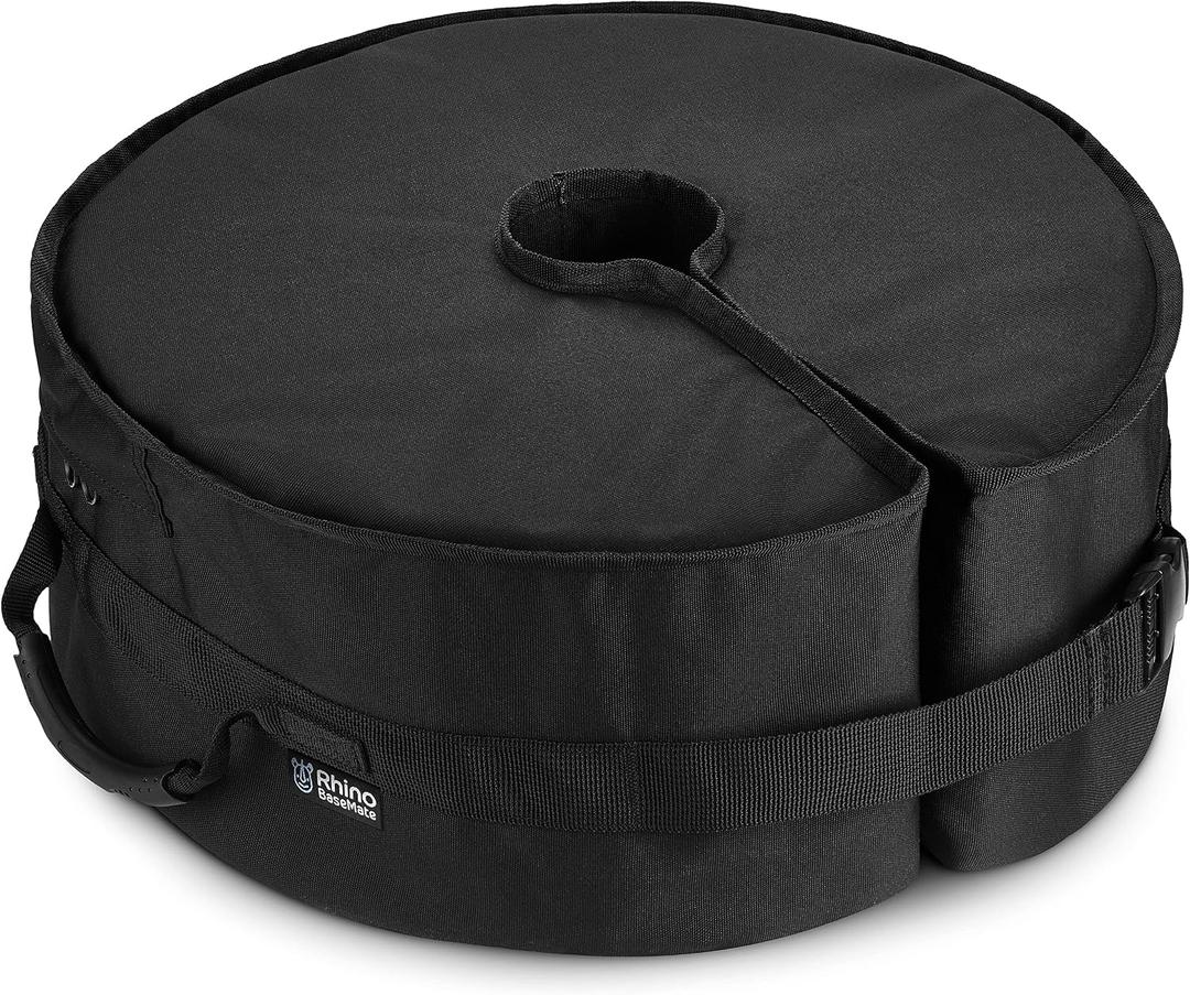 Rhino BaseMate 18" Round Umbrella Base Weight with Side-Slot Opening Fits Offset, Cantilever & Outdoor Patio Umbrellas Easy Setup Black