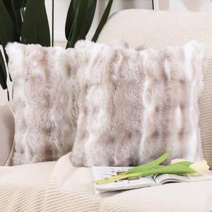 MADIZZ Pack of 2 Thick Plush Faux Wool Throw Pillow Covers Soft Boho Throw Pillows Luxurious Cushion Covers for Couch Sofa Bedroom Living Room Home Decor 22x22 Inch, White Taupe