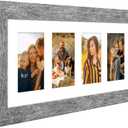 8x20 Picture Frame Display 4 opening 4X6 Picture Frame Collage,Multi Photo Frame with Mat,Plexiglass,Wall or Tabletop Decor,Grey Wood Grain, 8x20 - (4 Open4x6