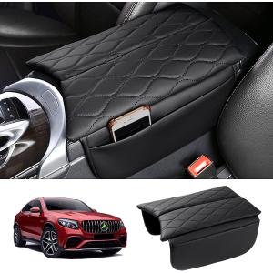 Karltys Center Console Cover for 2015-2021 Mercedes Benz C Class C300 W205 /2016-2022 GLC Class /2019-2024 EQC, Anti-Scratch Leather Waterproof Armrest Console Cover with Storage Pockets (Black)