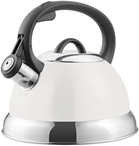 Mr. Coffee Flintshire Stainless Steel Whistling Tea Kettle w/Nylon Handle, 1.75-Quart, Linen