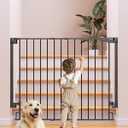 Cumbor 34" Extra Tall No Bottom Bar Baby Gate for Stairs, Hardware Mounted Dog Gate Indoor for Larger Pets, Expandable 29.2-43" Safety Gate for Doorways, Wide Walk Thru Door for Easy Access (Black)