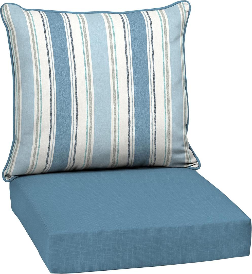 Arden Outdoor Deep Seat Cushion Set, 24 in x 24 in, Weather-Proof, Rain-Proof, Fade Resistant Patio Cushion for Chair, Sofa, and Couch French Blue Linen Stripe