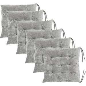 6 Pack Square Seat Cushion Chair Pads for Kitchen Dining Chairs, Soft Comfort Velvet Chair Mat Pillow Cushions with Ties for Office Desk Living Room Tatami 15.5", Gray