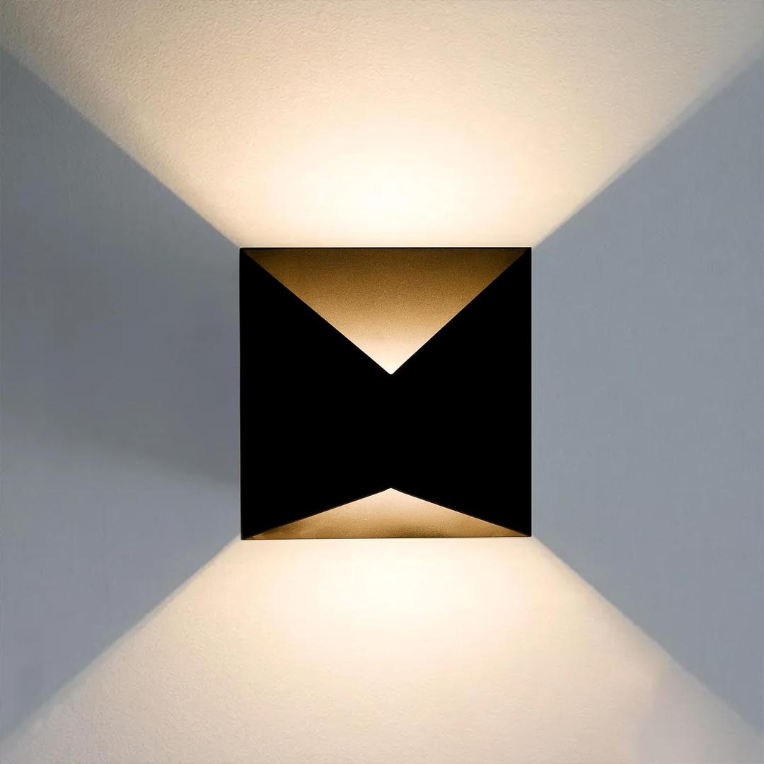 Modern Outdoor Wall Lights, Black LED Exterior Wall Light Fixtures, Dimmable 10W 3000K Up Down Patio Porch Lights Wall Mount Outdoor Sconces for House Yard Hallway