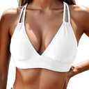 Tainehs Women's Push Up V Neck Bikini Tops Criss Cross Back Padded Bathing Suit Top Only (White, M)