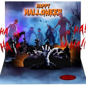 D24TIME Musical Halloween Card - Spooky Music & Lights 3D Zombie Graveyard Halloween Pop up Cards with Horror Sound, Envelope Included