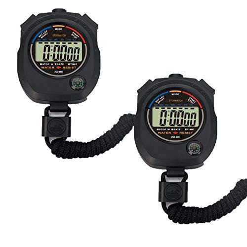 Pgzsy 2 Pack Multi-Function Electronic Digital Sport Stopwatch Timer, Large Display with Date Time and Alarm Function,Suitable for Sports Coaches Fitness Coaches and Referees, Pgzsy