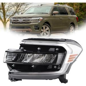 LH Full LED W/Chrome Trim Strip Headlight W/LED DRL Assembly Compatible with 2022-2024 Ford Expedition Limited/Platinum/Timberline/King Ranch Headlamp Left Driver Side FO2502427 NL1Z-13008-N