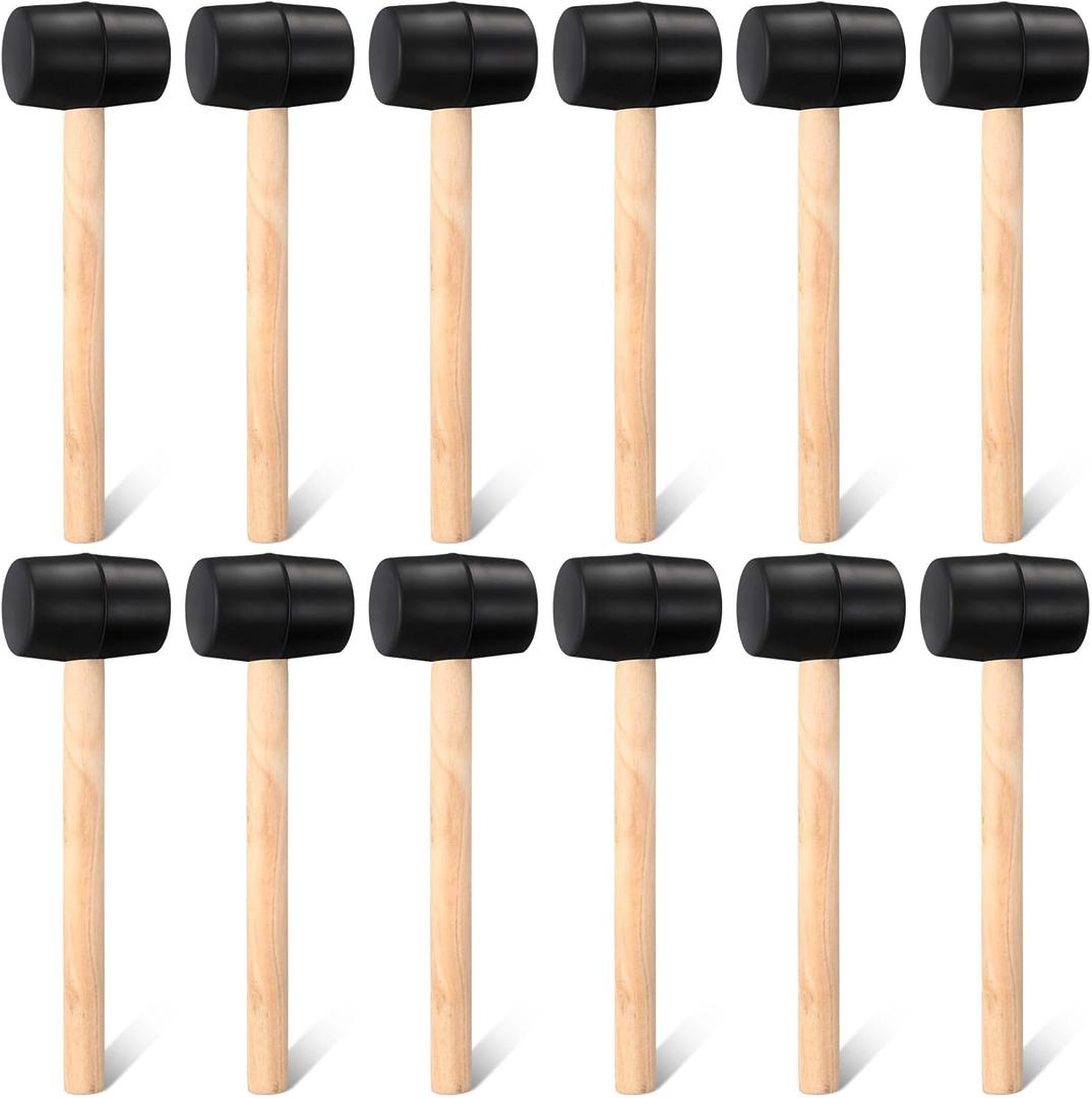 12 Pieces 7 oz Rubber Mallet Hammer with Wood Handle Lightweight Soft Rubber Hammer for DIY Jewelry Leather Crafts Woodworking Camping Flooring Installation, Black