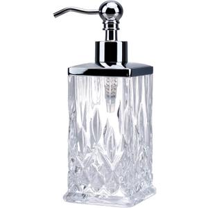 10Oz Clear Glass Soap Dispenser with Silver Pump,Lead-Free Thick-Cut Glass,Countertop Soap Dispensers for Bathroom & Kitchen,Square