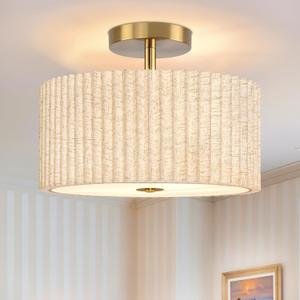 2 Light Semi Flush Mount Ceiling Light Fixture 12.6 Inch Modern Gold Drum Ceiling Light Fixture with Pleated Fabric Shade Dimmable Close to Ceiling Light for Living Room Hallway Bedroom Entryway 2 Light Semi Flush Mount Ceiling Light Fixture 12.6 Inch Modern Gold Drum Ceiling Light Fixture with Pleated Fabric Shade Dimmable Close to Ceiling Light for Living Room Hallway Bedroom Entryway