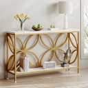 GiftGo Narrow Sofa Table 47.2 Inch, Industrial Sofa Table Behind Couch, Vintage Entry Console Table with Storage for Entryway, Living Room, Foyer, Elegant Design (White and Gold, 47.2)