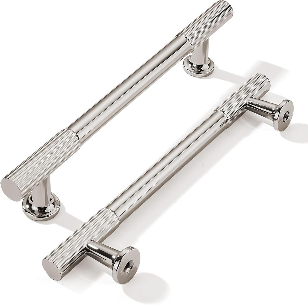 khtumeware 5 Inch Hole Center 2 Pack Polished Nickel Heavy Duty Solid Cabinet Pulls, Kitchen Drawer Handles, for Dresser cabinets, cabinets, Door cabinets, Hardware