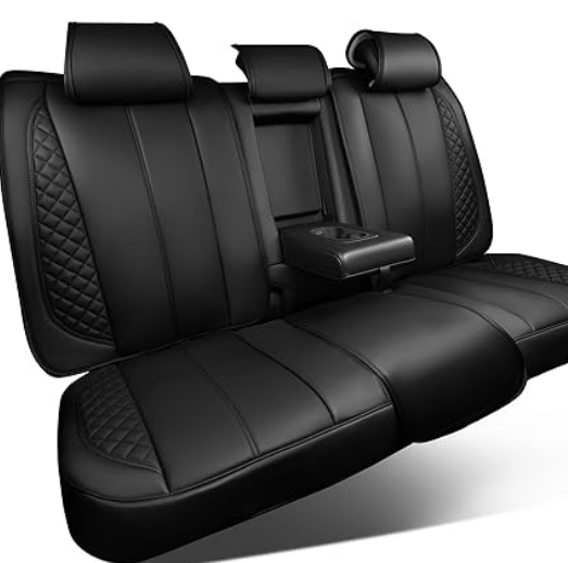 CAR Pass Waterproof Leather Back Seat Covers, Nappa PU Leather Rear Seat Bench Cushioned Breathable Back Row Protector Universal Fit for Car Sedan SUV Pickup Truck, Backseat Rear (Black)