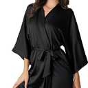 AW BRIDAL Silk Robes for Women, Short Bridesmaid Robes for Bridal Wedding Party, Bride Satin Bathrobe with Long Sleeve
