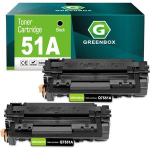 GREENBOX 2-Pack High-Yield Q7551A 51A Black Toner Cartridge (6,500 Pages) - Compatible for HP P3005 P3005d P3005n P3005dn P3005x M3035 M3027 M3027 MFP, M3027x MFP, M3035 MFP, M3035xs MFP Printer