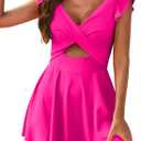 Aleumdr Women's One Piece Swimsuit Ruffle Cutout Swimdress Tummy Control V Neck Wrap Swimwear (XX-Large, Hot Pink)