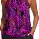 Women Blouson Tankini Swimsuit with Shorts - 2 Piece Tummy Control Bathing Suit Modest Mesh Racerback Top with Pockets 2026 XL
