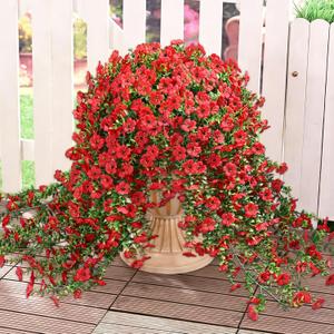 Yastouay 2 Pcs Artificial Flowers for Outdoors, UV Resistant Fake Outdoor Flowers, Realistic Artificial Plants & Flowers for Outdoor Porch Patio Window Garden Decor(Red)