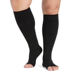 KEKING Extra Wide Calf Compression Socks for Men & Women, 20-30 mmHg Compression Stockings Open Toe - Plus Size Knee High Support Hose for Varicose Veins, Pain Relief, Swelling, Black M