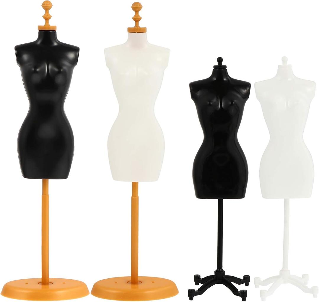 Female Mannequin Torso, 4Pcs Mini Doll Dress Form Manikin Body with Base Stand for Sewing Dressmakers Dress Jewelry Display, Black&White, 25x7.5cm/9.82x2.95inch, Mixed Style