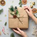 DR.DUDU Christmas Tree Ornaments 6 Pcs 12'' Gold Picks and Sprays with Brown Pine Cone Green Poinsettia Leaf, Artificial Berry Branches Stems Decorations DIY Crafts for Vase Filler Wreath Decor (Gold)