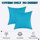 Kevin Textile Pack of 2 Outdoor Waterproof Throw Pillow Covers Solid Checkered Linen Decorative Farmhouse Pillowcases for Garden Patio Tent Balcony Couch Sofa 24 x 24 Peacock Blue