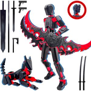 T13 3D Action Figure Set (Assembly Completed),Dummy Robot Titan 13 Action Figures,3D Printed Toys Multi-Jointed Movable (Black/Red)