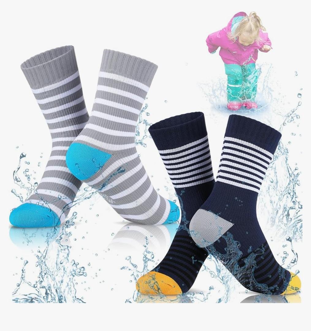 Geyoga 2 Pairs Waterproof Socks for Kids Girls Boys Breathable Skiing Hiking Socks for Travel Camping Wading 27-31