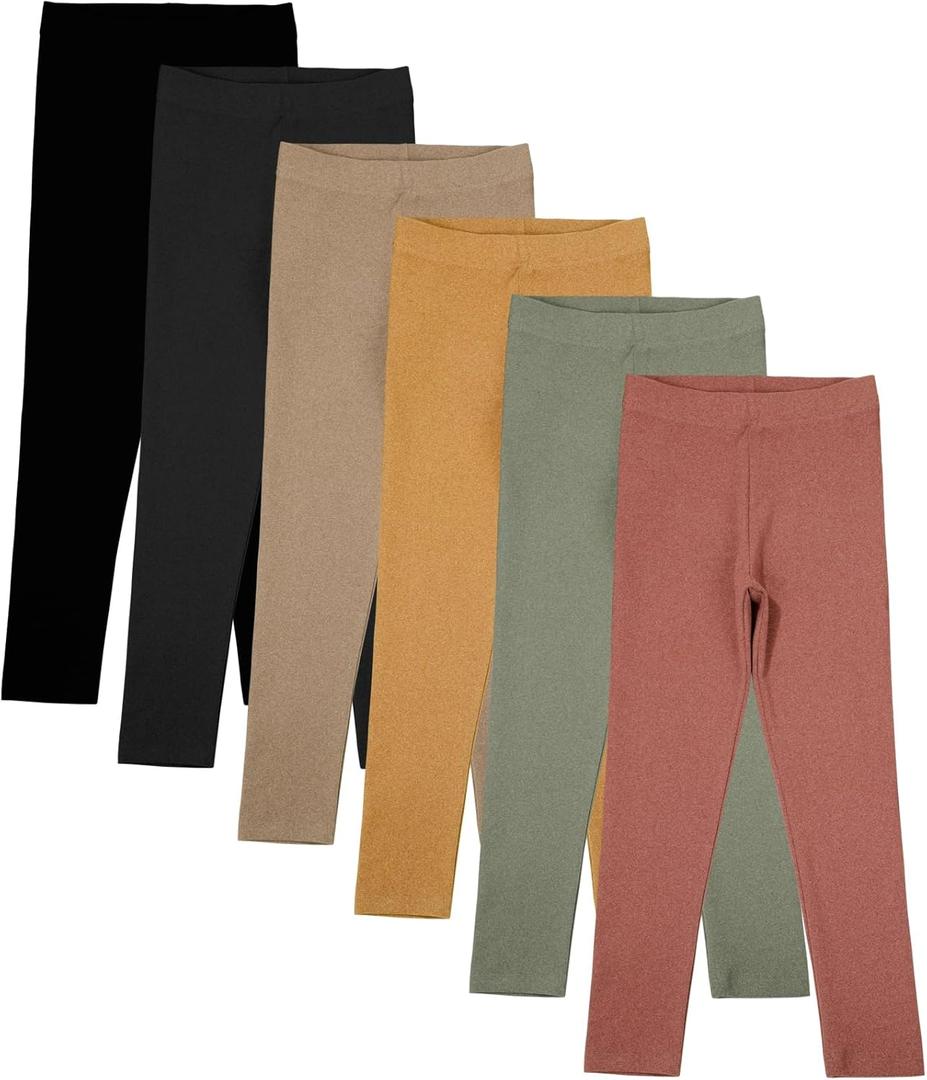 6 Pack Toddler Girl Solid Leggings Soft Comfortable Ankle Length Leggings Kids Stretchy High Waist Pants (5-6 Years, Multicolor)