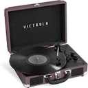 Victrola Journey Bluetooth Portable Suitcase Record Player – with Built-in Speakers, 3 Speed Vinyl Record Player, RCA Out, Headphone Jack (Magenta)