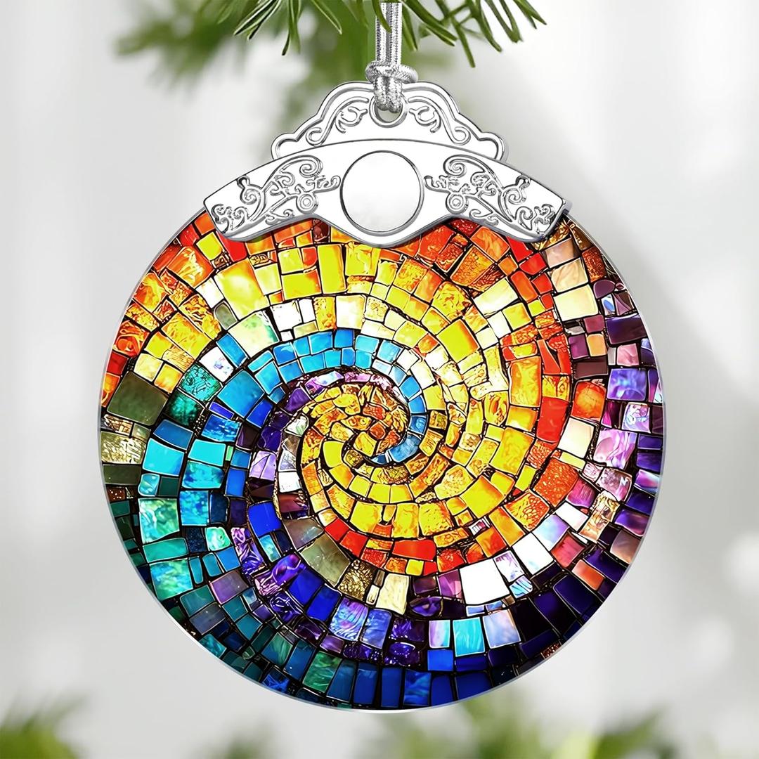 Rainbow Spiral Stained Glass Ornament, Christmas Ornaments  Christmas Tree Ornament, Holiday Decor, Xmas Stocking Stuffers, Gift Idea, Gifts for Art Lover, Coworker, Friend, and Family