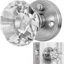 Balin Designs Silver Crystal Door Knob with Lock, Glass Door Knobs Interior Privacy Set, Vintage Decorative Antique Style Handle for Bedroom, Bathroom, Closet, 1 Pack