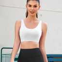 XUNYU Strappy Sports Bras for Women High Support Longline Workout Tops Built in Bra Cross Yoga Crop Tank Top Padded (White, M)