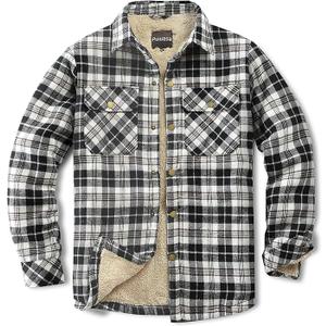 Men's Sherpa Lined Cotton Flannel Shirt Jacket Plaid Button Up Jacket Coat for Men with Pocket S