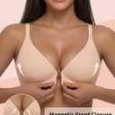 Front Closure Bras for Women Magnetic Deep V Bra Racerback Wireless Seamless Bralettes Comfy No Underwire Jelly Bra (Beige, S)