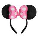 JIAHANG 3D Polka Dot Mouse Ear Headband with Satin Bow, Pink Hair Bow Photography Headband, Fashion Headwear for Women Girls