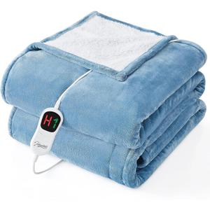 Homemate Electric Heated Blanket Full Size - 72"x84" Heated Bed Blanket Throw with 10 Heating Levels 8 Hours Auto Off Fast Heating Over-Heat Protection-Ultra Soft Flannel ETL Certified, Blue