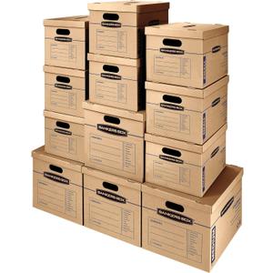 Bankers Box Classic Moving Box 12 Pack Kit, Reinforced Handles, Tape-Free Assembly, Box with Lid, 8 Small and 4 Medium Boxes (7716401)