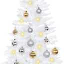 Sunshine White Christmas Tree with Light 3ft Artificial Full Christmas Tree with Ball & Star Ornaments 8 Lighting Modes for Holiday Decor