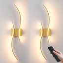 Battery Operated Wall Sconces Set of Two with Remote Control, Battery Wall Light, Stepless Colors 3000K-6000K & Dimming, Gold Led Wall Lights for Living Room, Hallway, Bedroom, 27.5 Inch (2 Pack)