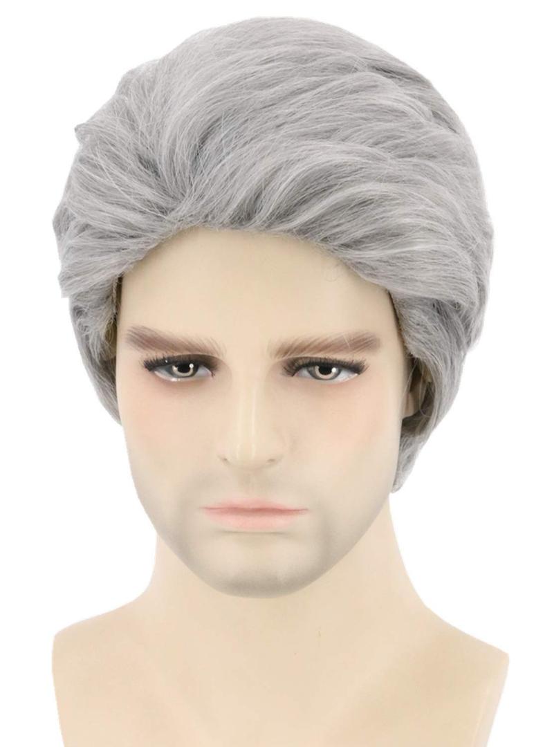 Topcosplay Men Wigs Short Grey Grandpa Old Man Wig TV Show Host Wig Halloween Costume Wigs Gray