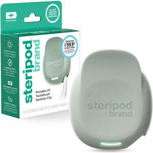 Steripod Brand Portable UV Toothbrush Sanitizer Clip, Reduces Harmful Microorganisms, Rechargeable, Sage, 1 Count