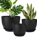 YNNICO Plant Pots 12/10/9 inch Set of 3, Flower Pots with Multi Mesh Drainage Holes, Large Planters for Indoor Outdoor Garden Plants and Flowers. (Black)