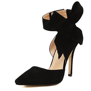 MAIERNISI JESSI Women's Pointy Toe High Heel Stiletto Big Bowknot Pumps Black 7.5